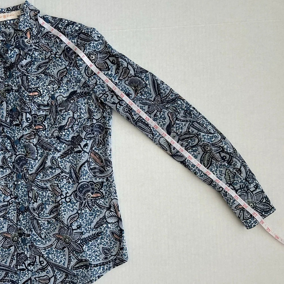 Tory‎ Burch Women’s Blue Printed Cotton Collared Long Sleeve Button Down Top - Picture 7 of 13